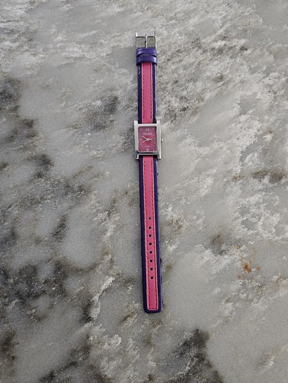 Vintage Y2K Mudd Rectangular Quartz Watch Two Tone Pink Purple Leather Band